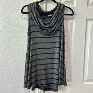 R2D Women's Cowl Neck Sleeveless Top - Grey and Black Stripes Size: M